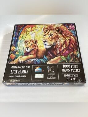 Stained Glass Zoo: Lion Family 1000pc Puzzle Sunsout Kelly Roberts 73312